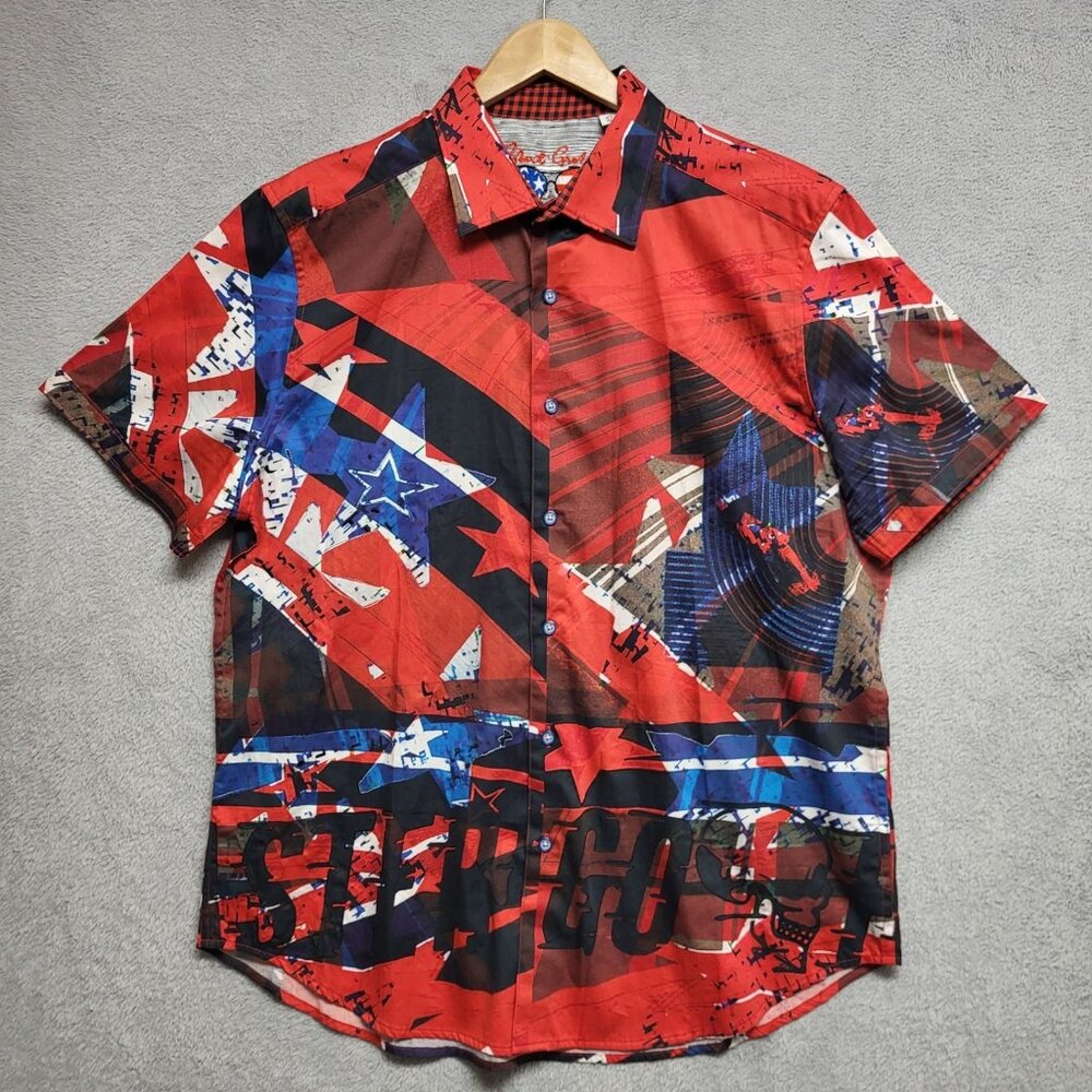 Robert Graham Shirt Men XL Go Faster Racing Short Sleeve Button Up Preppy Casual